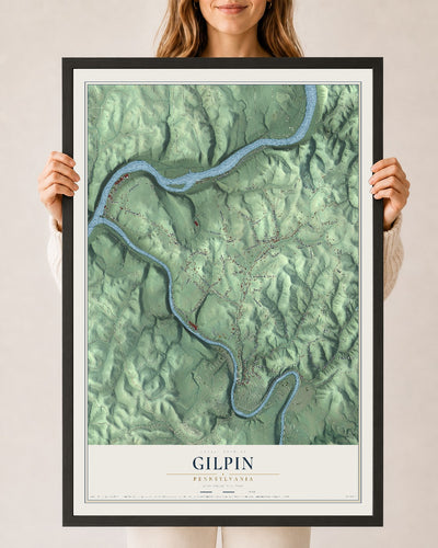 Map of Gilpin, Pennsylvania, 24 x 36 inch print in a black wood frame