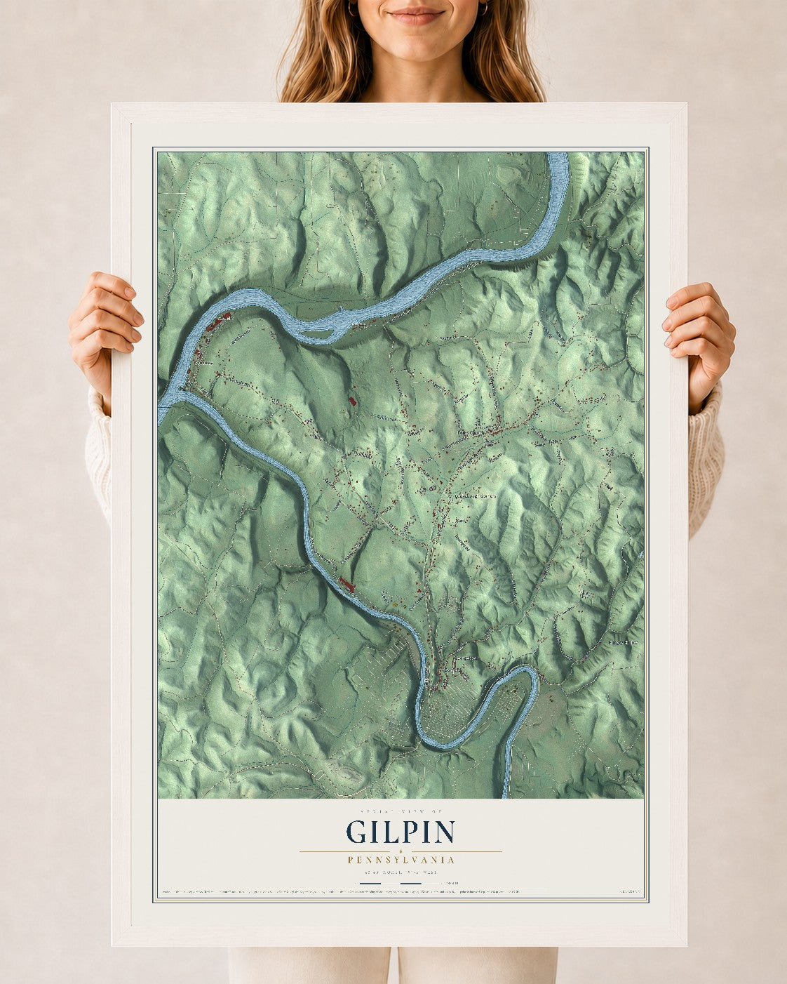 Map of Gilpin, Pennsylvania, 24 x 36 inch print in a white wood frame