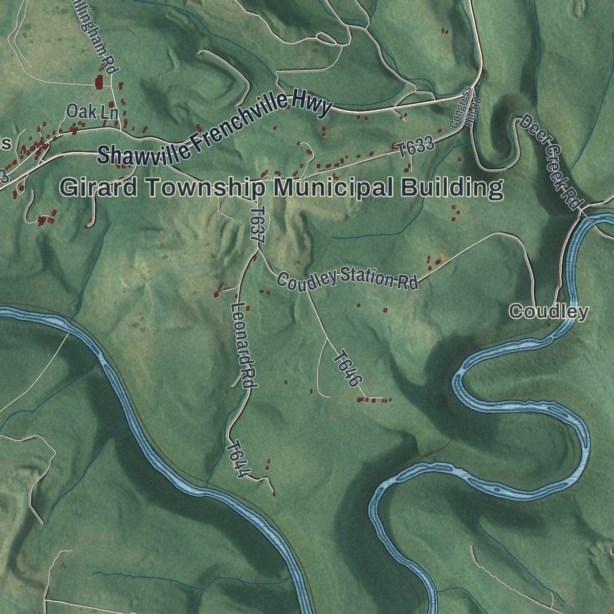 Second close-up of the map of Girard, Clearfield County, Pennsylvania print showing more streets and buildings
