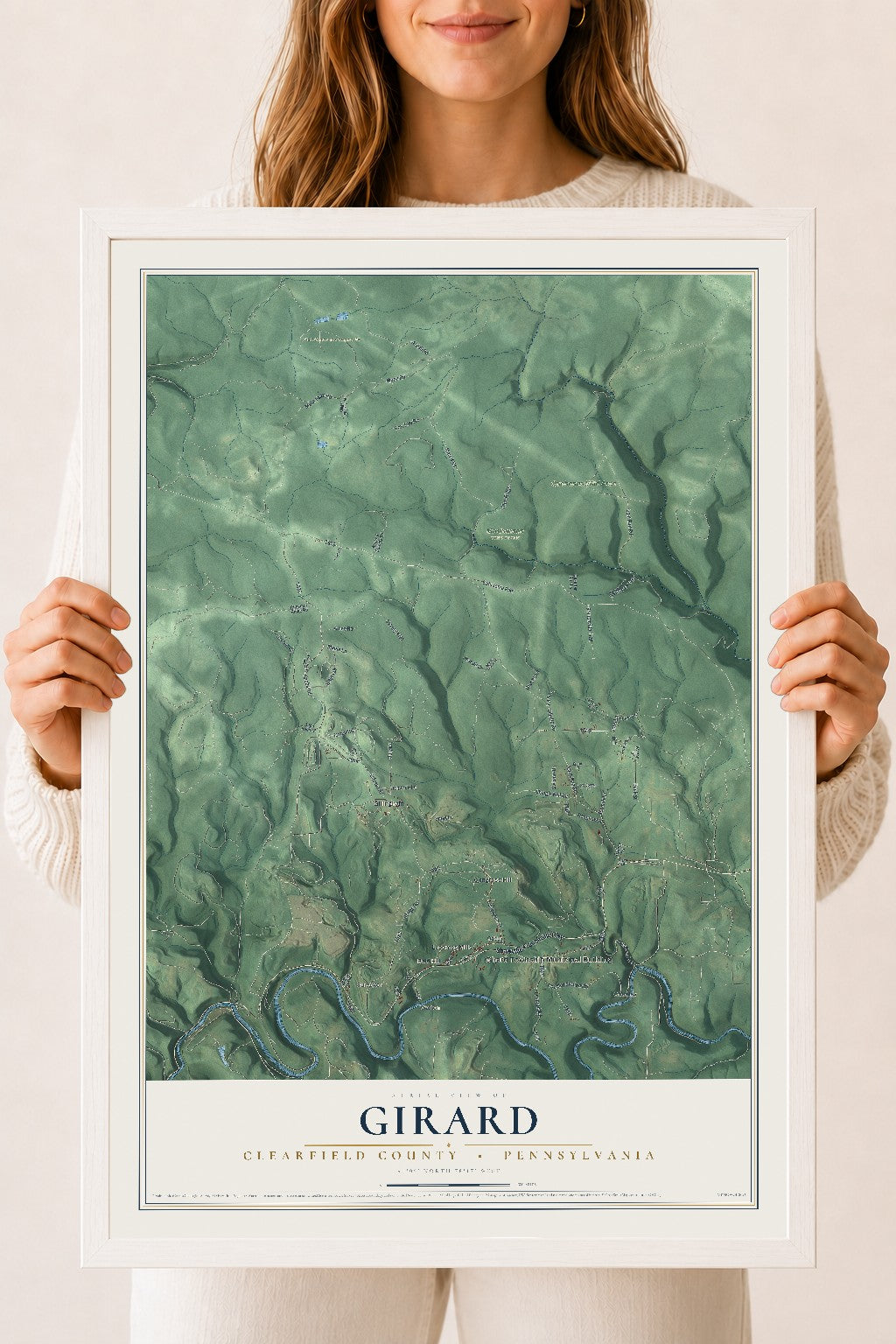 Map of Girard, Clearfield County, Pennsylvania, 18 x 24 inch print in a white wood frame
