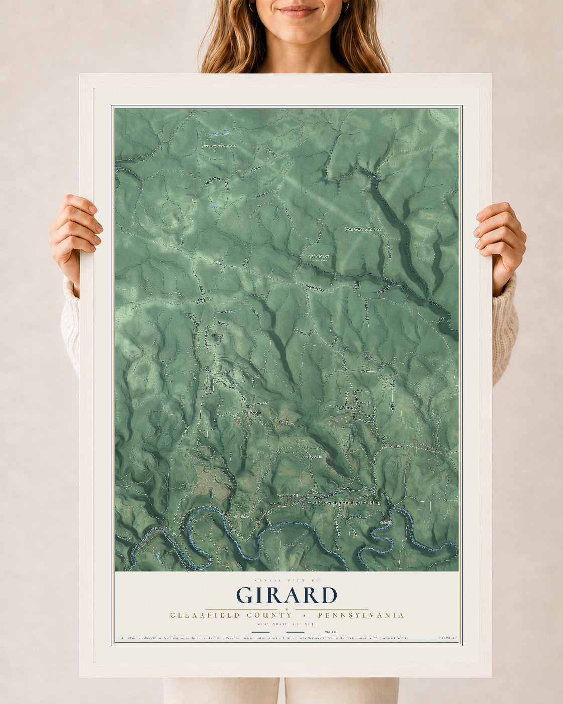 Map of Girard, Clearfield County, Pennsylvania, 24 x 36 inch print in a white wood frame