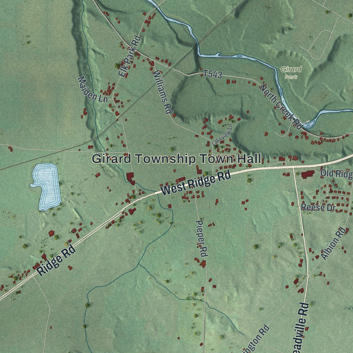 Second close-up of the map of Girard, Erie County, Pennsylvania print showing more streets and buildings
