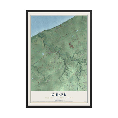 Map of Girard, Erie County, Pennsylvania, 12 x 18 inch print in a black wood frame