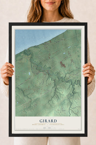 Map of Girard, Erie County, Pennsylvania, 18 x 24 inch print in a black wood frame
