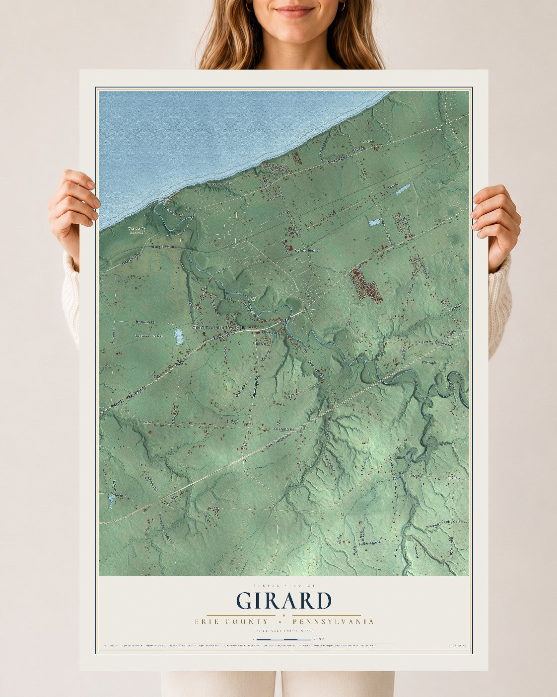 Map of Girard, Erie County, Pennsylvania, 24 x 36 inch unframed archival matte print