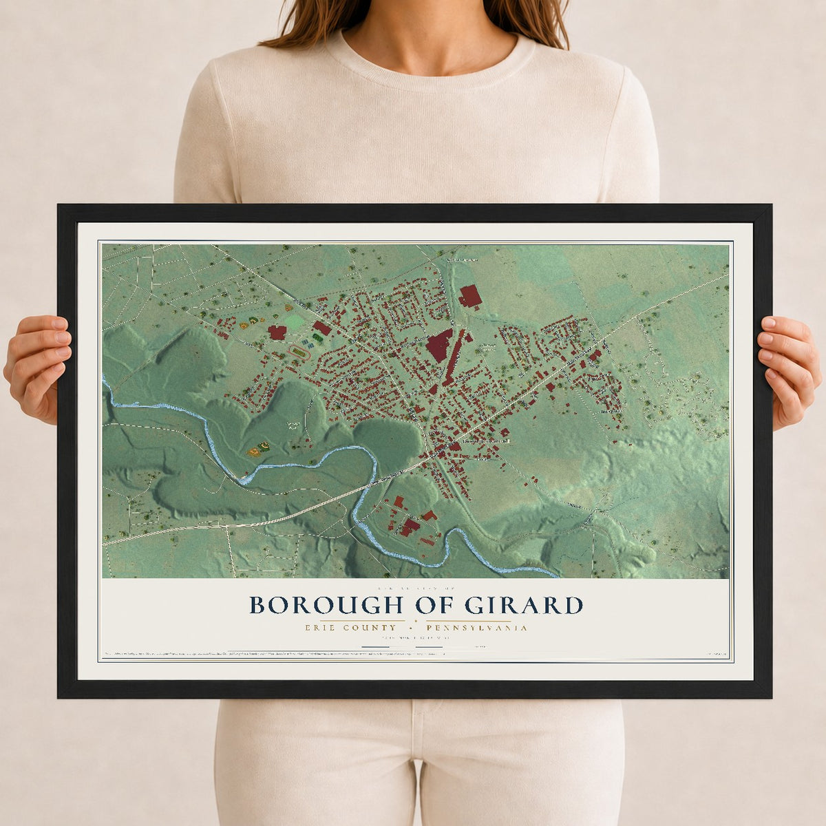 Map of the Borough of Girard, Erie County, Pennsylvania, 12 x 18 inch print in a black wood frame