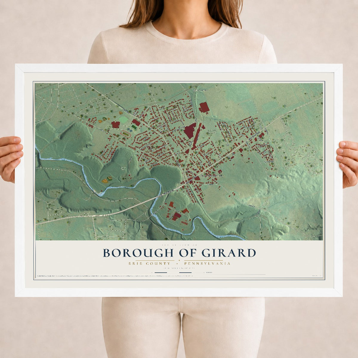 Map of the Borough of Girard, Erie County, Pennsylvania, 18 x 24 inch print in a white wood frame