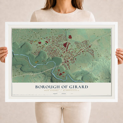 Map of the Borough of Girard, Erie County, Pennsylvania, 18 x 24 inch print in a white wood frame
