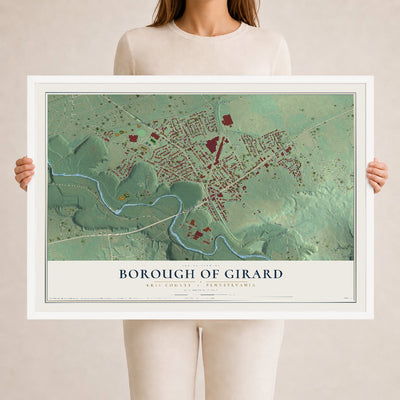 Map of the Borough of Girard, Erie County, Pennsylvania, 24 x 36 inch print in a white wood frame