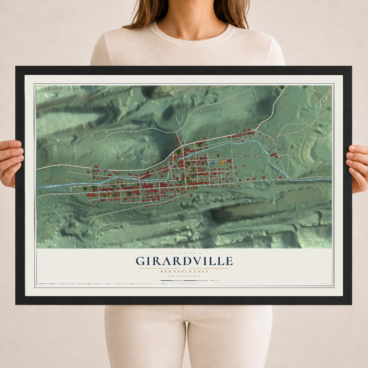 Map of Girardville, Pennsylvania, 18 x 24 inch print in a black wood frame