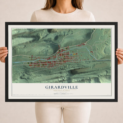Map of Girardville, Pennsylvania, 18 x 24 inch print in a black wood frame