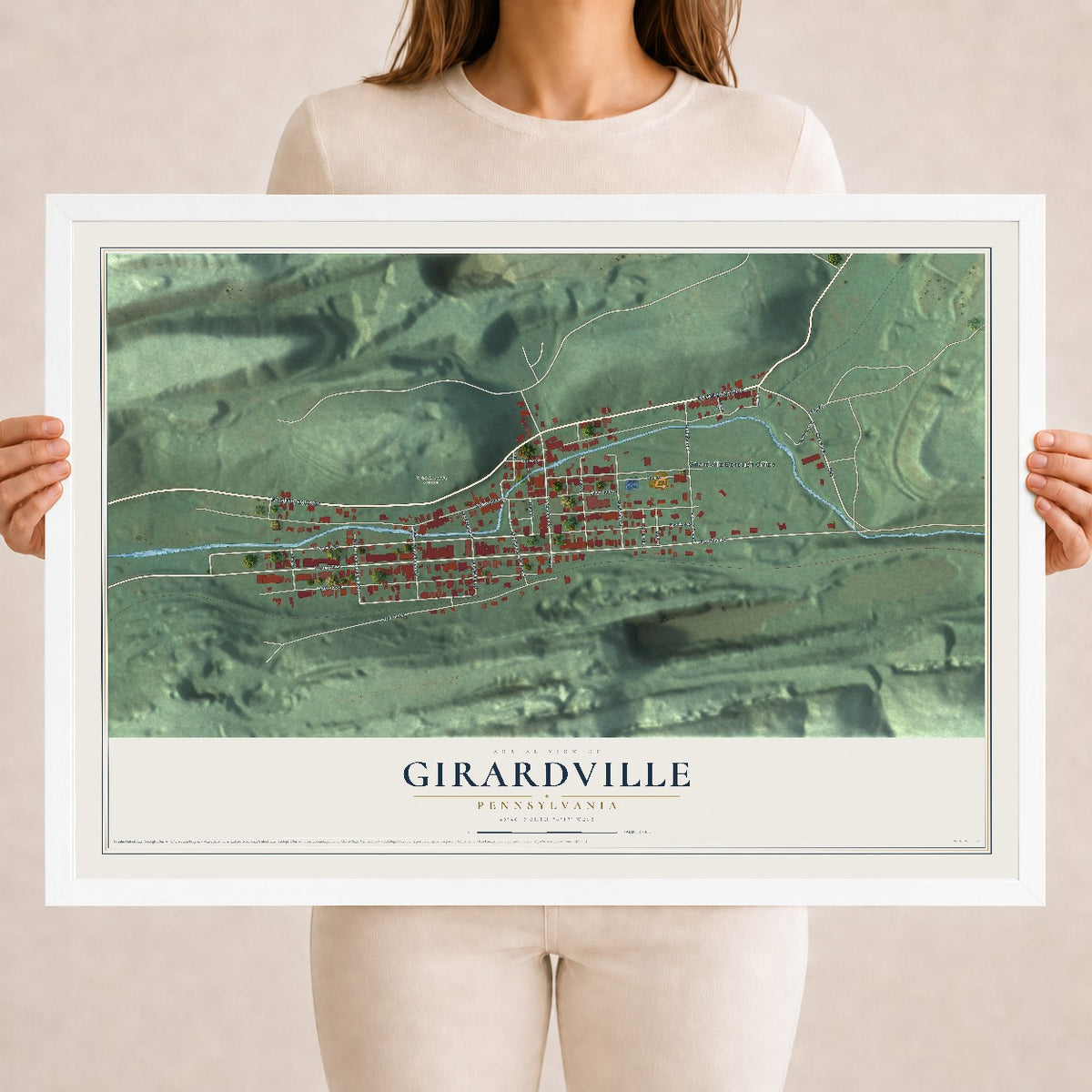 Map of Girardville, Pennsylvania, 18 x 24 inch print in a white wood frame