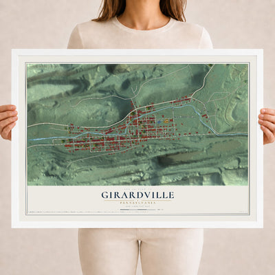 Map of Girardville, Pennsylvania, 18 x 24 inch print in a white wood frame
