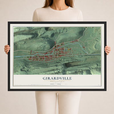 Map of Girardville, Pennsylvania, 24 x 36 inch print in a black wood frame