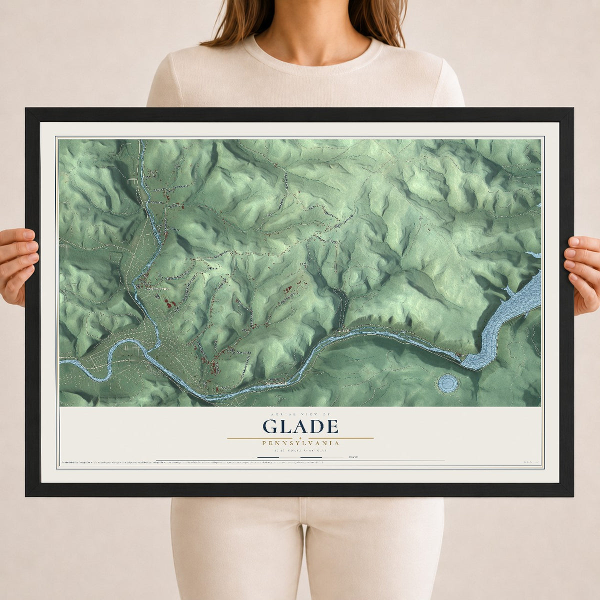 Map of Glade, Pennsylvania, 18 x 24 inch print in a black wood frame