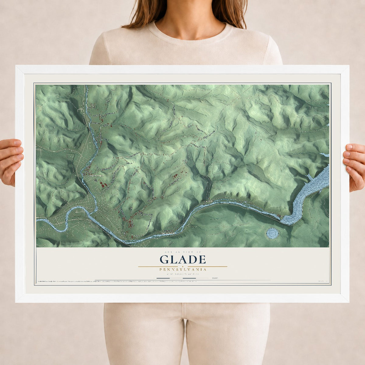 Map of Glade, Pennsylvania, 18 x 24 inch print in a white wood frame