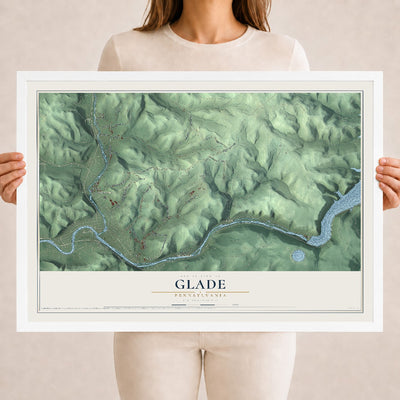 Map of Glade, Pennsylvania, 18 x 24 inch print in a white wood frame
