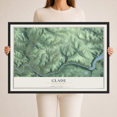 Map of Glade, Pennsylvania, 24 x 36 inch print in a black wood frame
