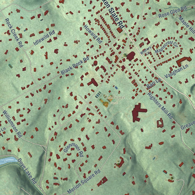 Close-up of the map of Gladwyne, Pennsylvania print showing street and building detail