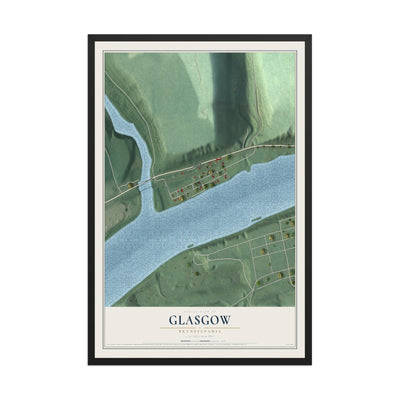Map of Glasgow, Pennsylvania, 12 x 18 inch print in a black wood frame