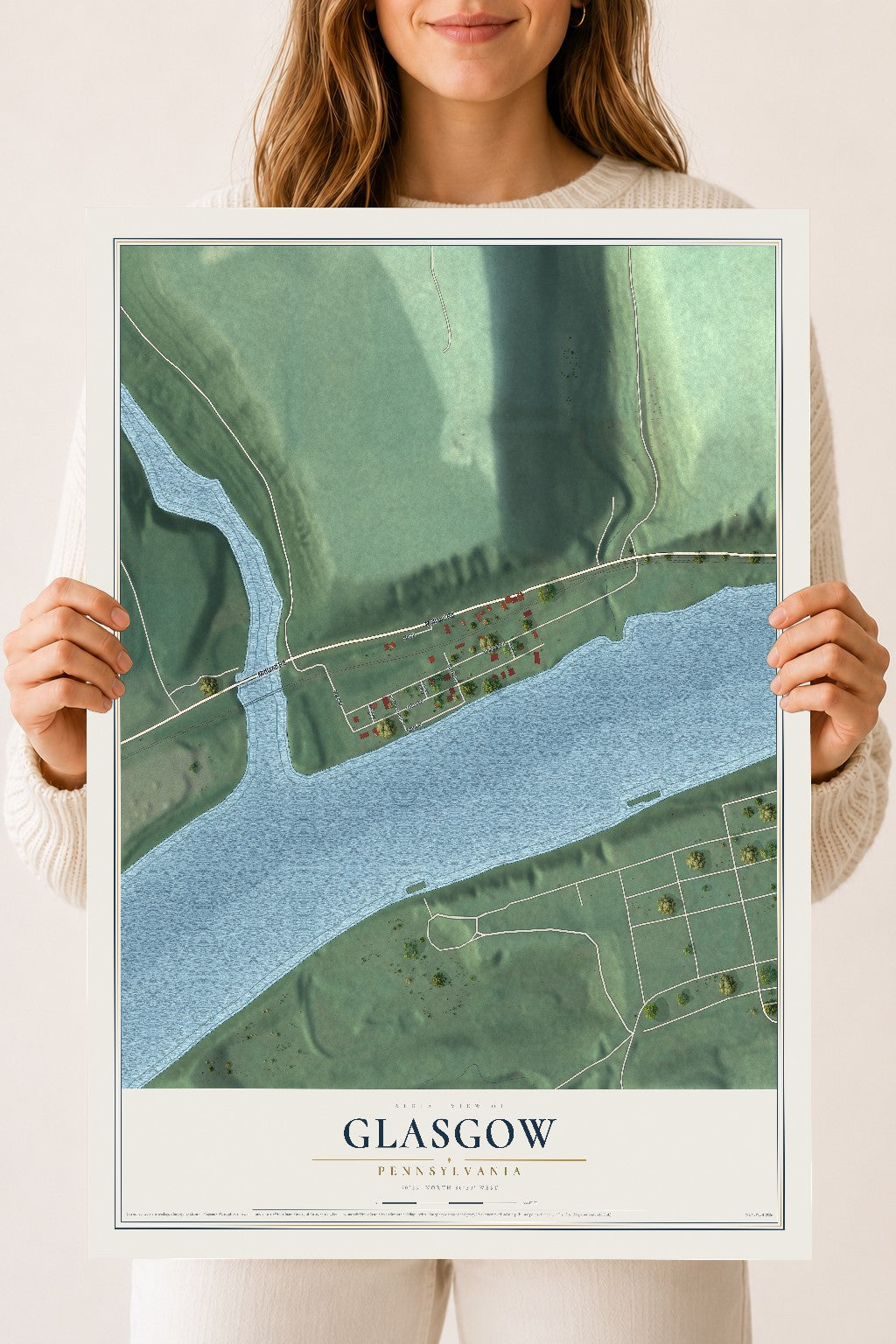 Map of Glasgow, Pennsylvania, 18 x 24 inch unframed archival matte print