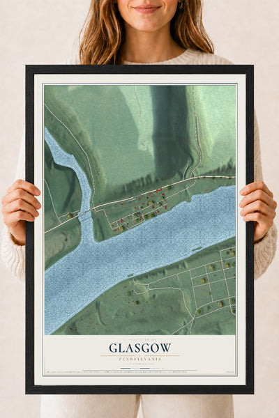 Map of Glasgow, Pennsylvania, 18 x 24 inch print in a black wood frame
