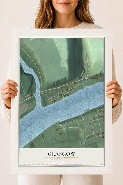 Map of Glasgow, Pennsylvania, 18 x 24 inch print in a white wood frame