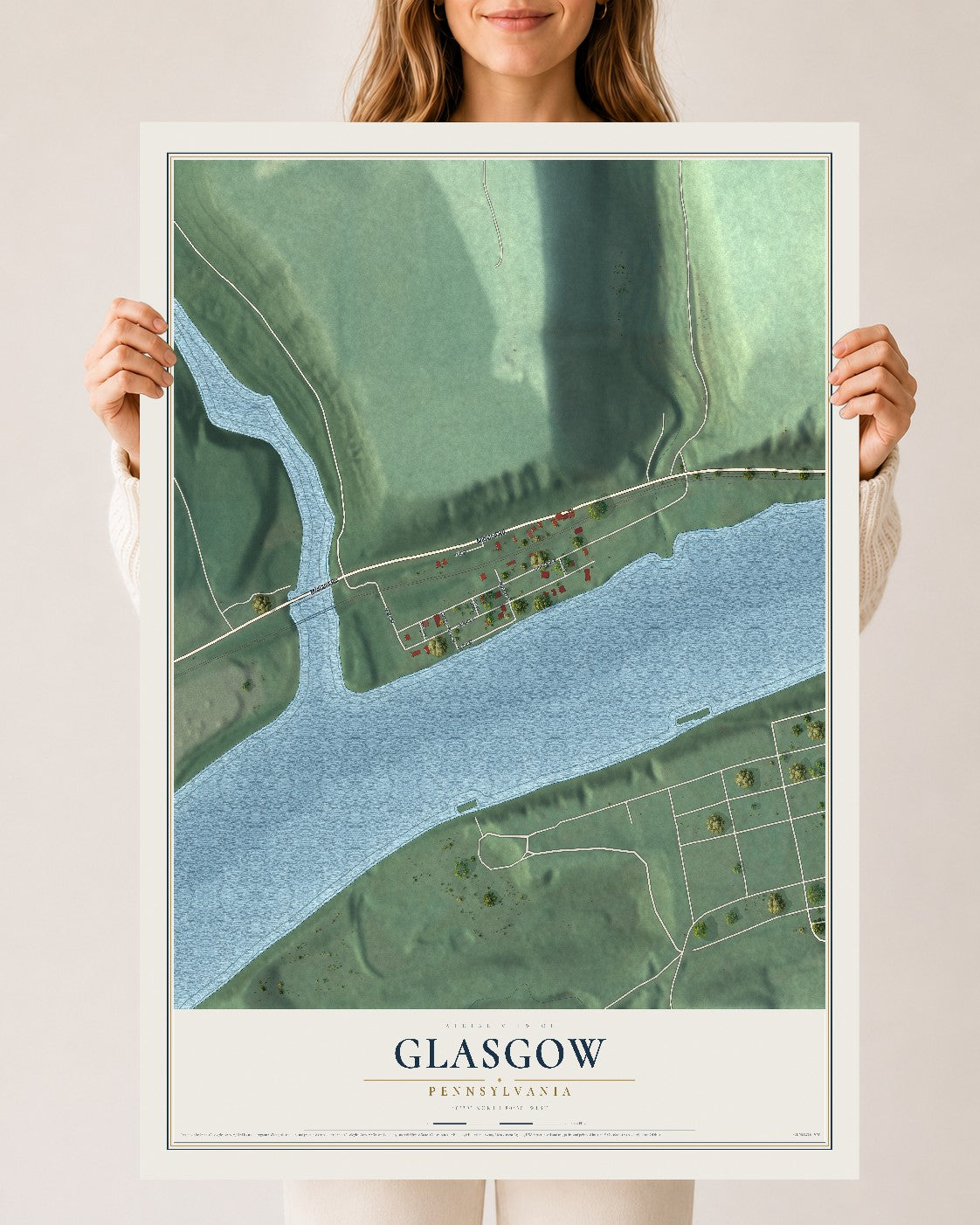 Map of Glasgow, Pennsylvania, 24 x 36 inch unframed archival matte print