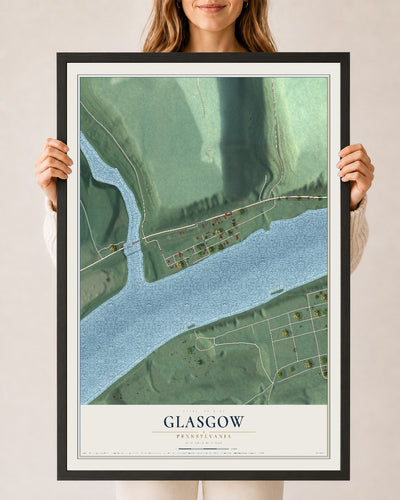Map of Glasgow, Pennsylvania, 24 x 36 inch print in a black wood frame