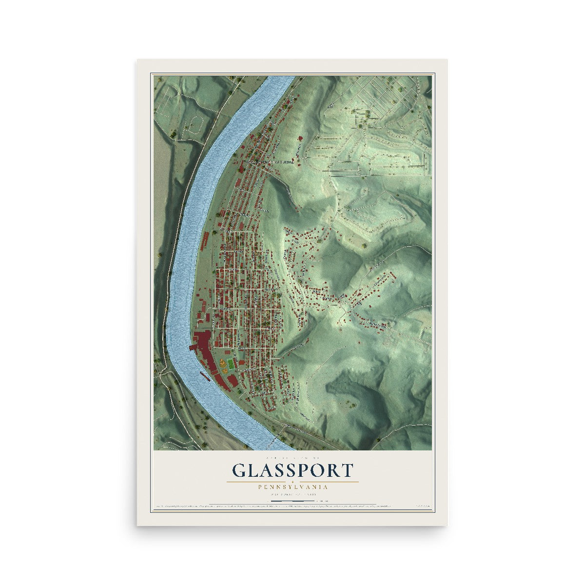 Map of Glassport, Pennsylvania, 12 x 18 inch unframed archival matte print