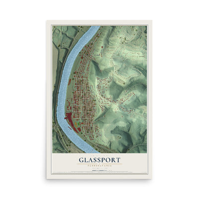 Map of Glassport, Pennsylvania, 12 x 18 inch unframed archival matte print