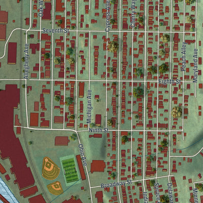 Close-up of the map of Glassport, Pennsylvania print showing street and building detail
