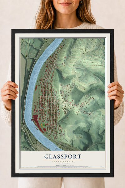 Map of Glassport, Pennsylvania, 18 x 24 inch print in a black wood frame