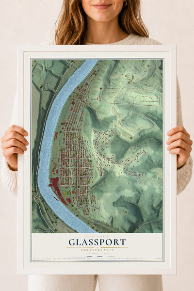 Map of Glassport, Pennsylvania, 18 x 24 inch print in a white wood frame