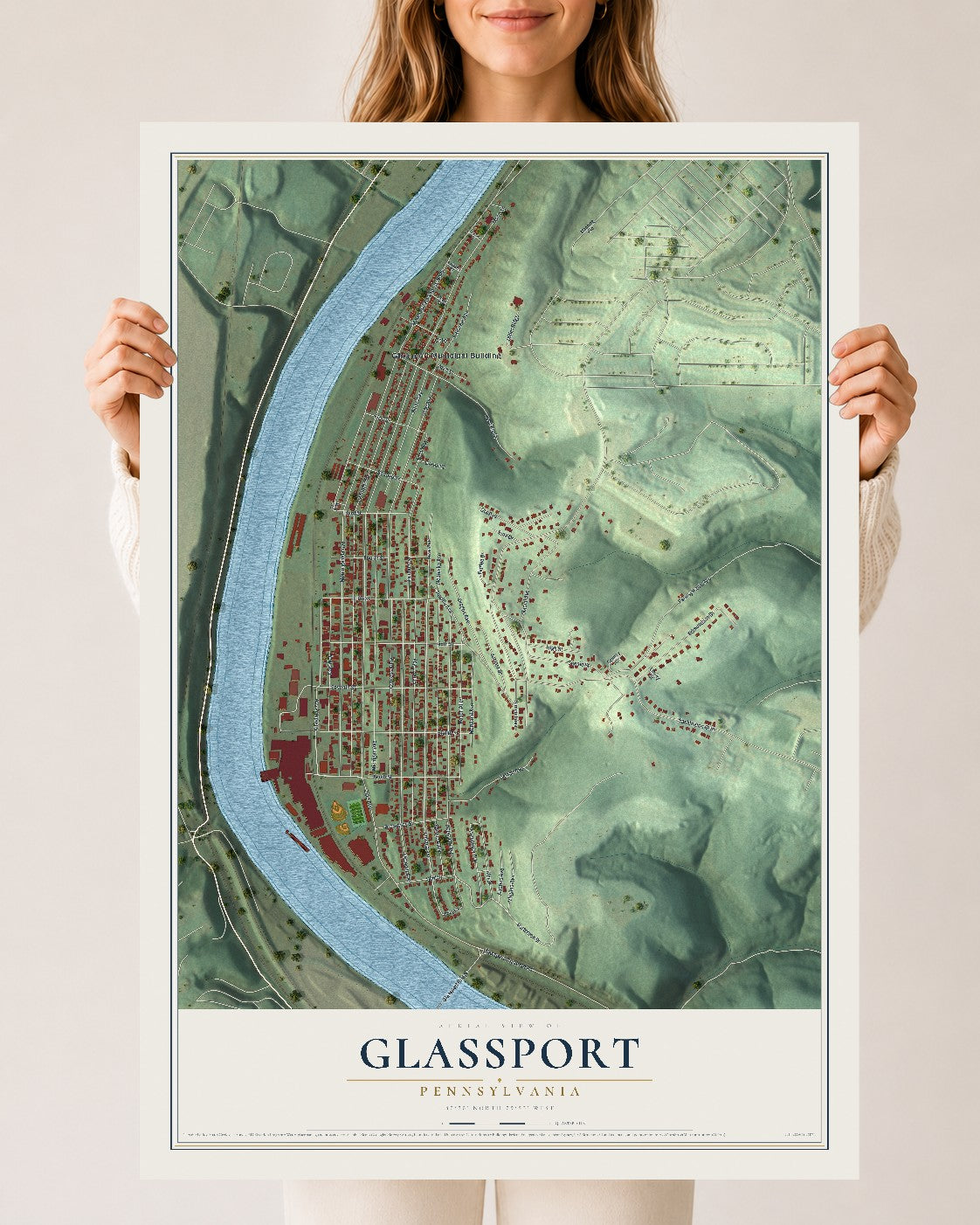 Map of Glassport, Pennsylvania, 24 x 36 inch unframed archival matte print