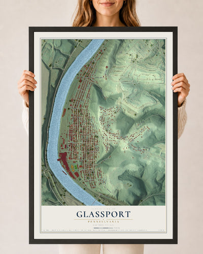 Map of Glassport, Pennsylvania, 24 x 36 inch print in a black wood frame