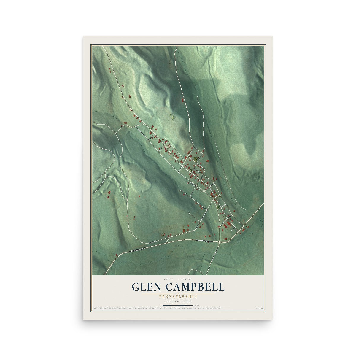 Map of Glen Campbell, Pennsylvania, 12 x 18 inch unframed archival matte print