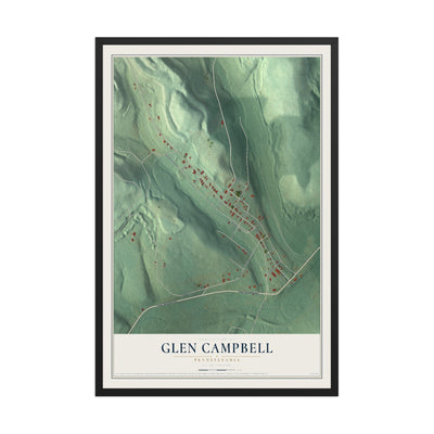 Map of Glen Campbell, Pennsylvania, 12 x 18 inch print in a black wood frame