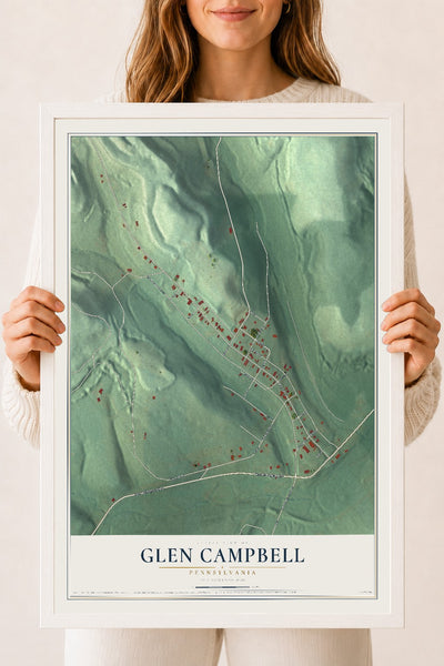 Map of Glen Campbell, Pennsylvania, 18 x 24 inch print in a white wood frame
