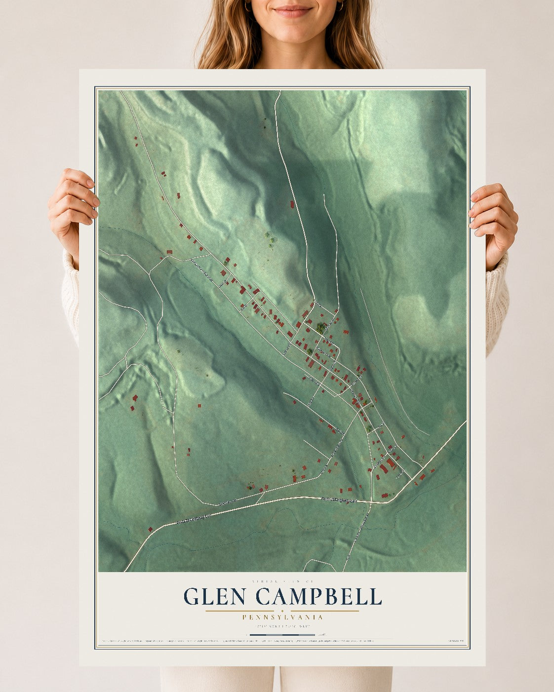 Map of Glen Campbell, Pennsylvania, 24 x 36 inch unframed archival matte print