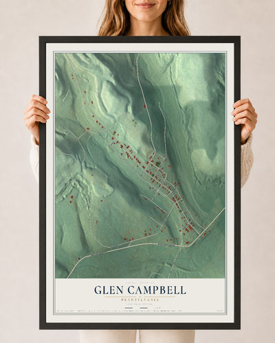 Map of Glen Campbell, Pennsylvania, 24 x 36 inch print in a black wood frame