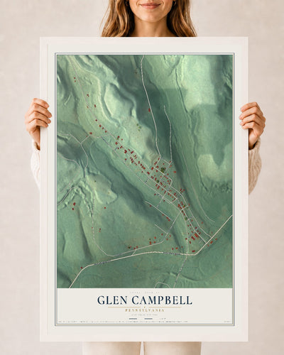 Map of Glen Campbell, Pennsylvania, 24 x 36 inch print in a white wood frame