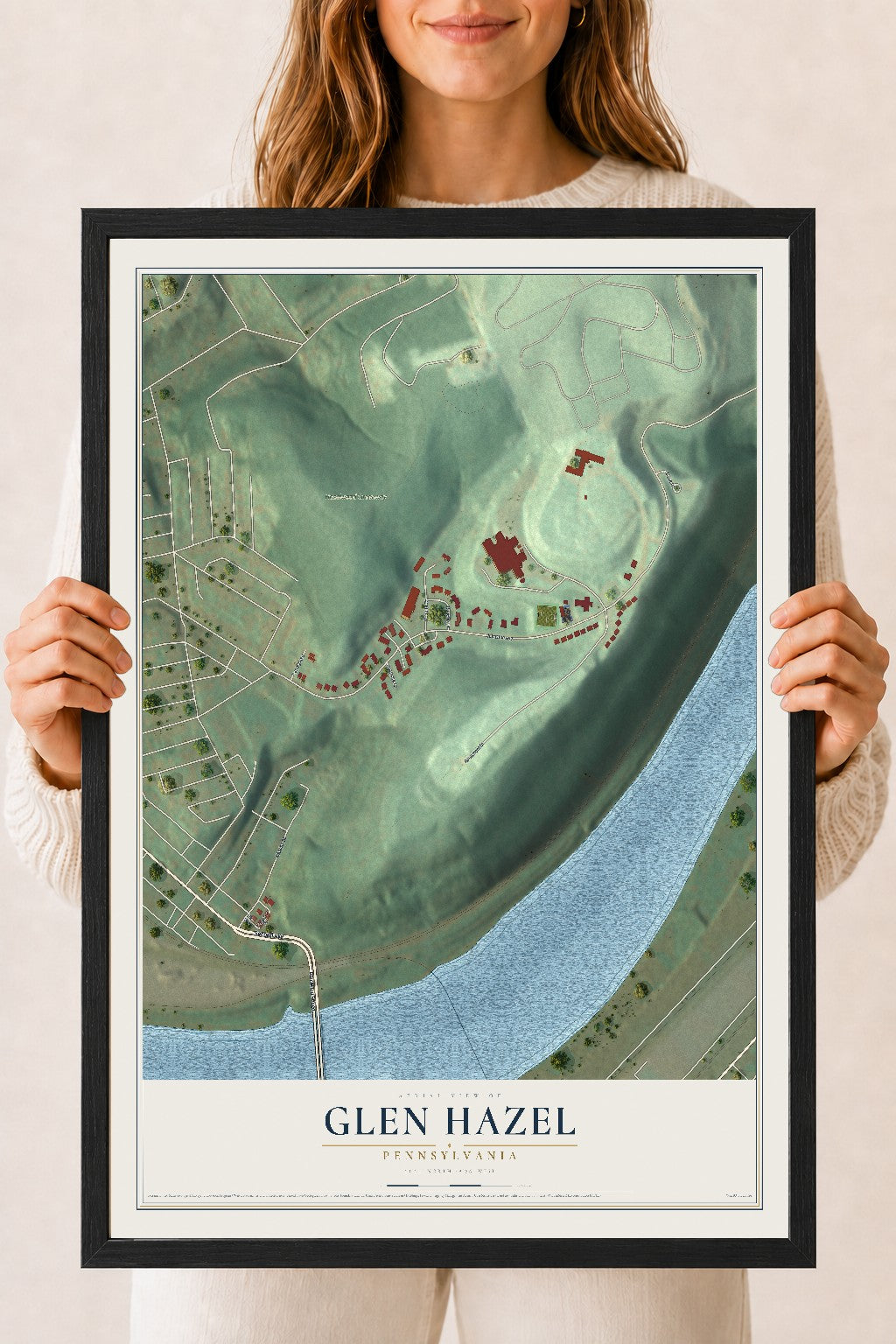 Map of Glen Hazel, Pennsylvania, 18 x 24 inch print in a black wood frame