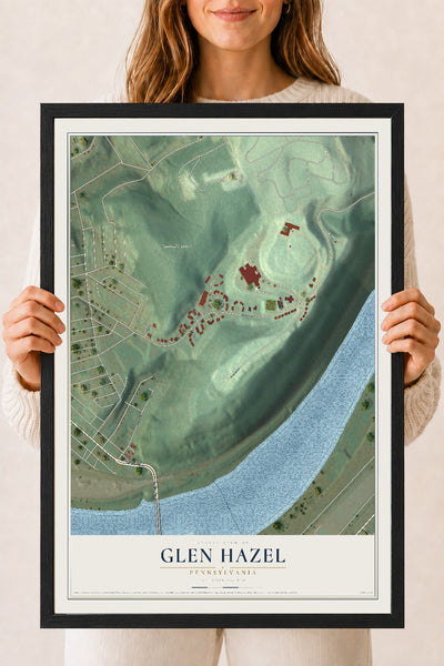 Map of Glen Hazel, Pennsylvania, 18 x 24 inch print in a black wood frame