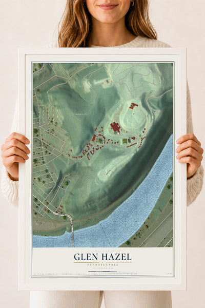 Map of Glen Hazel, Pennsylvania, 18 x 24 inch print in a white wood frame