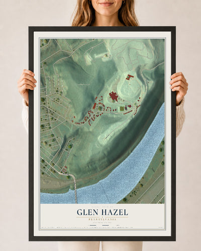 Map of Glen Hazel, Pennsylvania, 24 x 36 inch print in a black wood frame