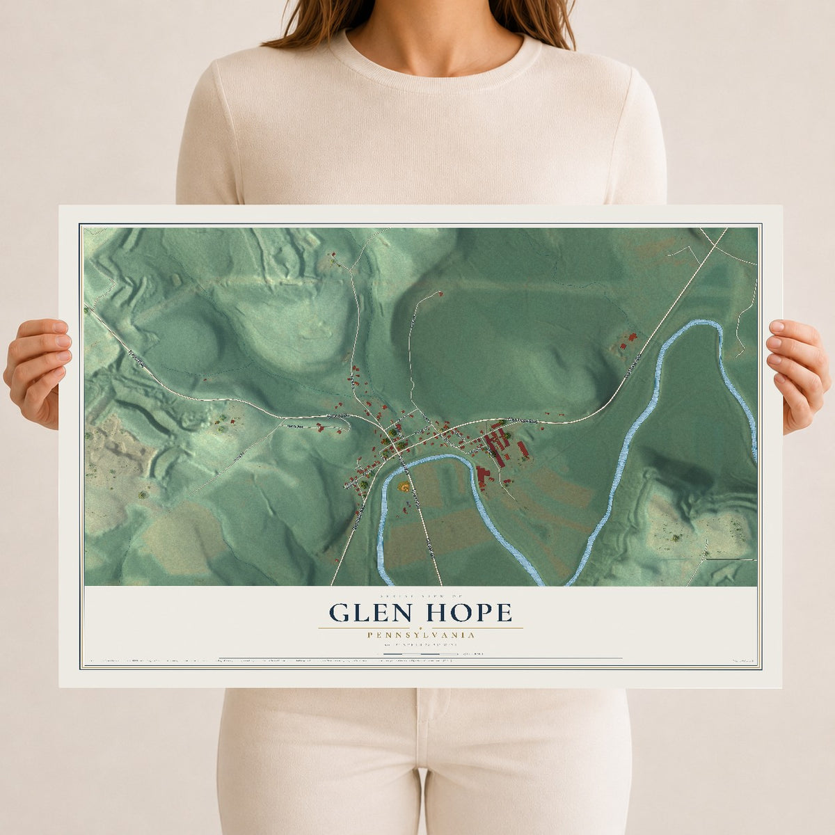 Map of Glen Hope, Pennsylvania, 12 x 18 inch unframed archival matte print