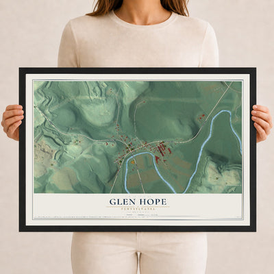 Map of Glen Hope, Pennsylvania, 12 x 18 inch print in a black wood frame