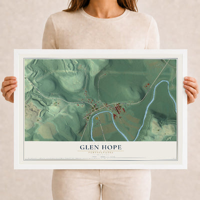 Map of Glen Hope, Pennsylvania, 12 x 18 inch print in a white wood frame