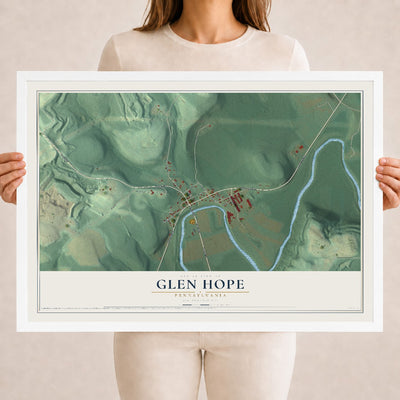 Map of Glen Hope, Pennsylvania, 18 x 24 inch print in a white wood frame